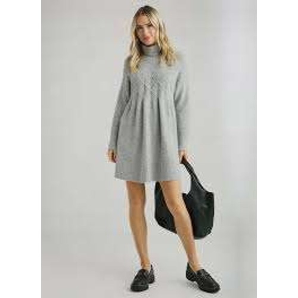 Free People Gray Wool Blend Mock Neck Diamond Knit Sweater Dress Small